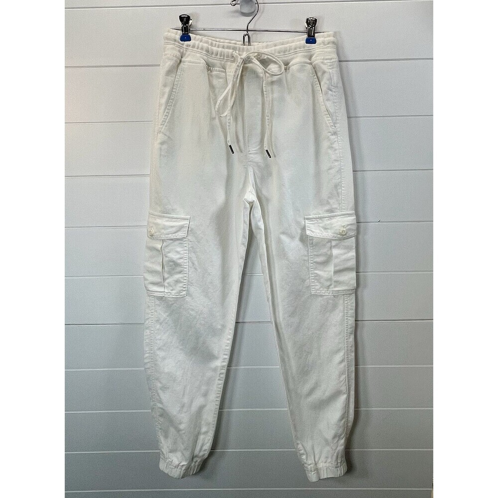 Gap Jogger Pants Linen Cotton Cargo Womens Off White Drawstring Sz XS Utility